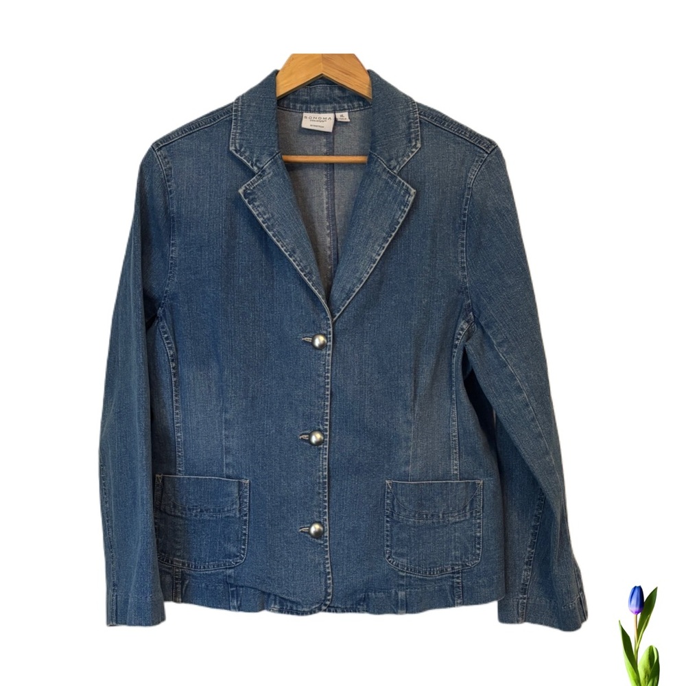 Sonoma denim Blazer Jacket Life+ Style stretch Blue Jean Silver Botón
Size XL